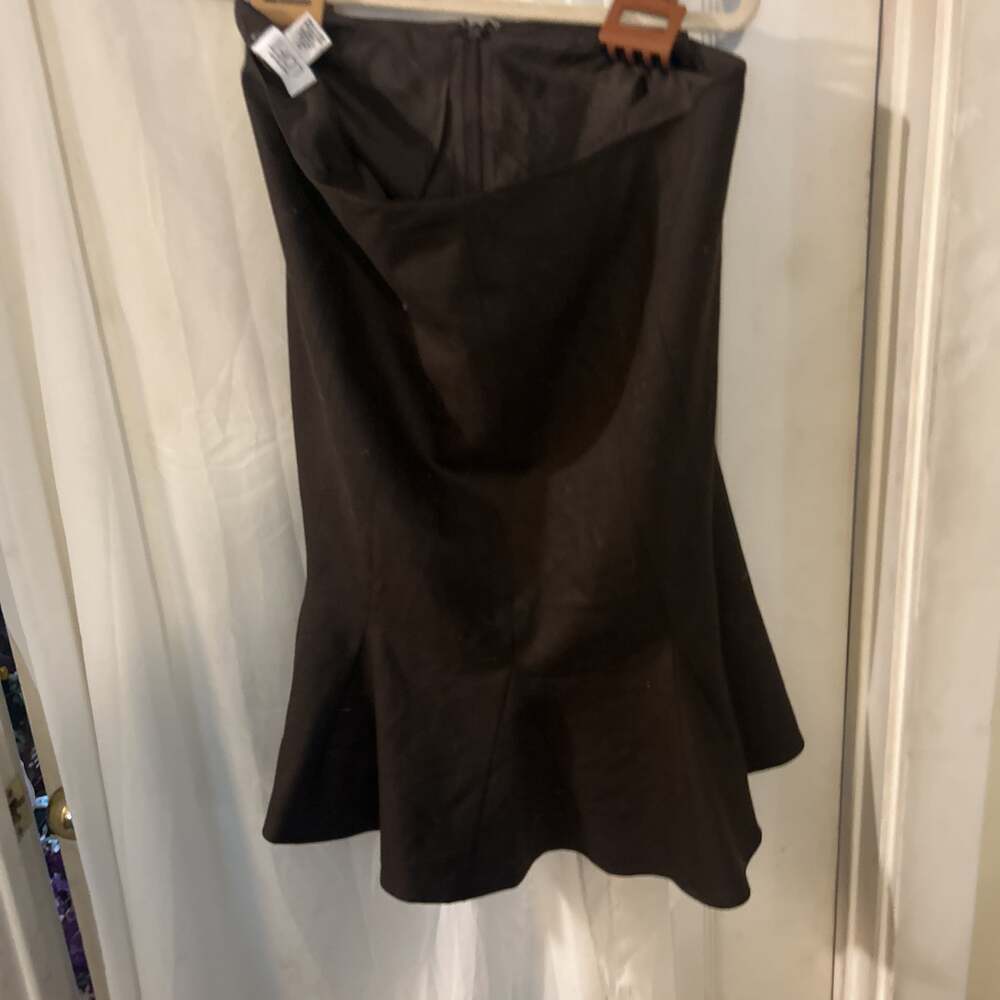 LOFT Black Strapless Mixed Media Fit and Flare Pocket Dress